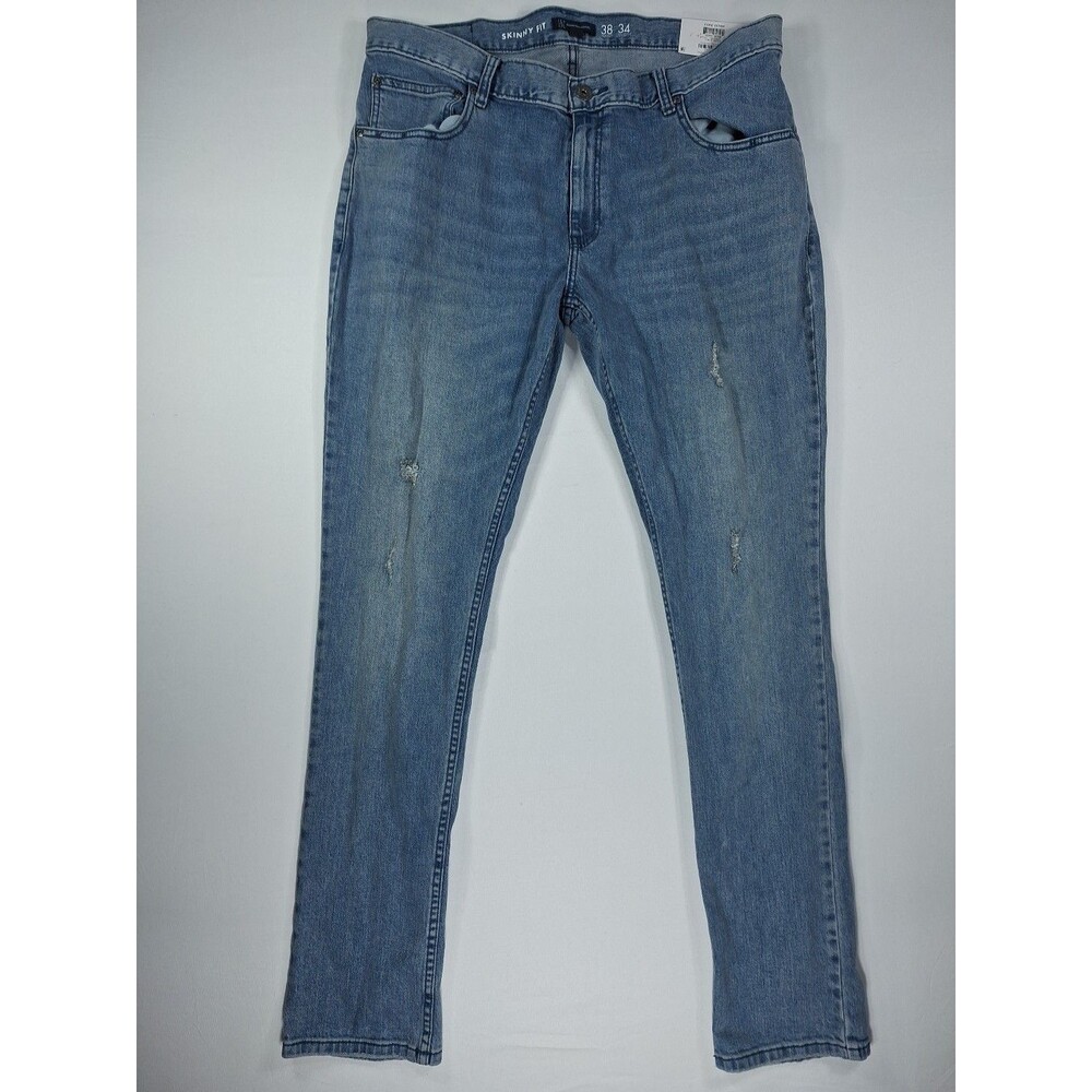 INC 38x34 Men's Skinny Fit Distressed Jeans Light Wash Comfort Stretch 5 Pocket